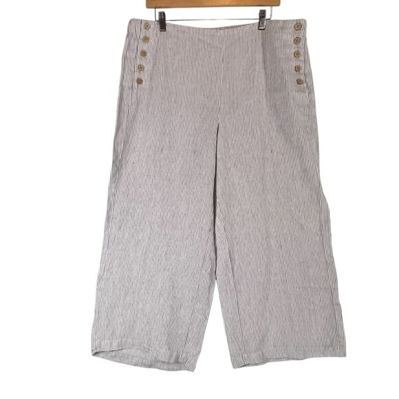 J Jill Love Linen Button Side Nautical Pants Crop Blue Stripe SIZE LARGE Womens - Picture 2 of 13